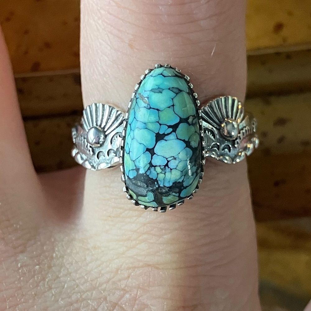 Matrix Turquoise Sterling Silver Ring Size 8